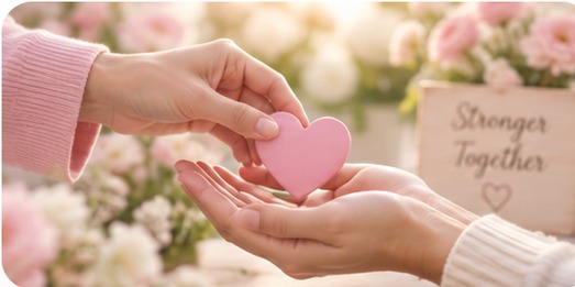 Hands gently sharing a heart, representing charity.